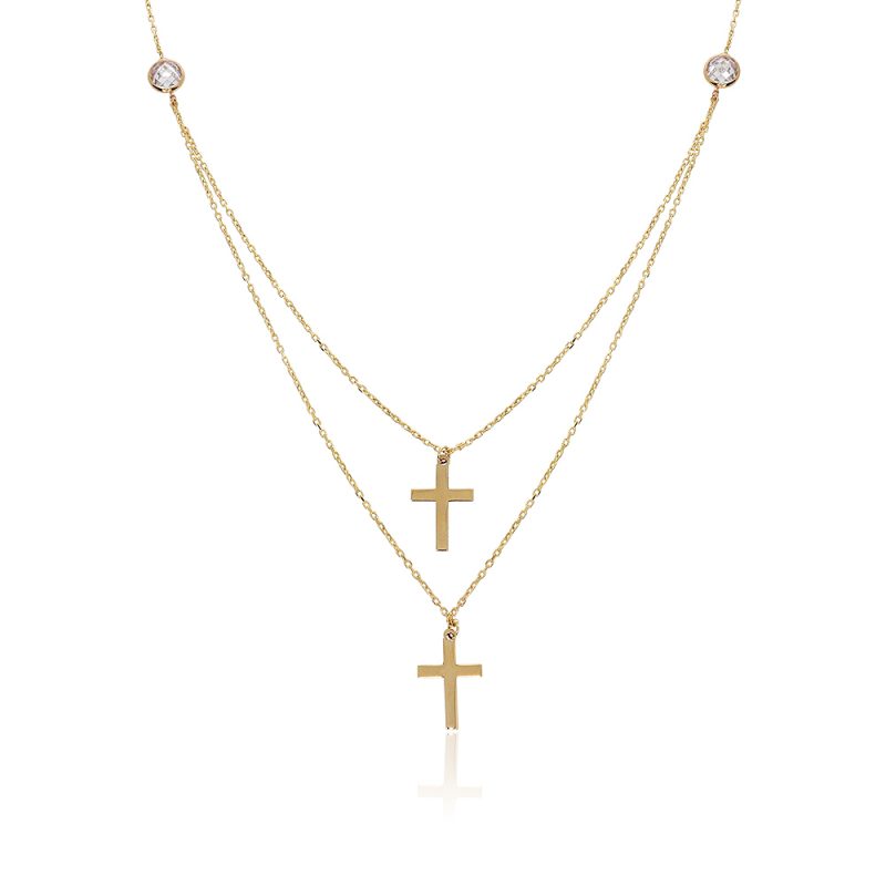 NSG006.W Chain Necklace, Double Thread Cross Pendant | Colibri Gold Jewelry
