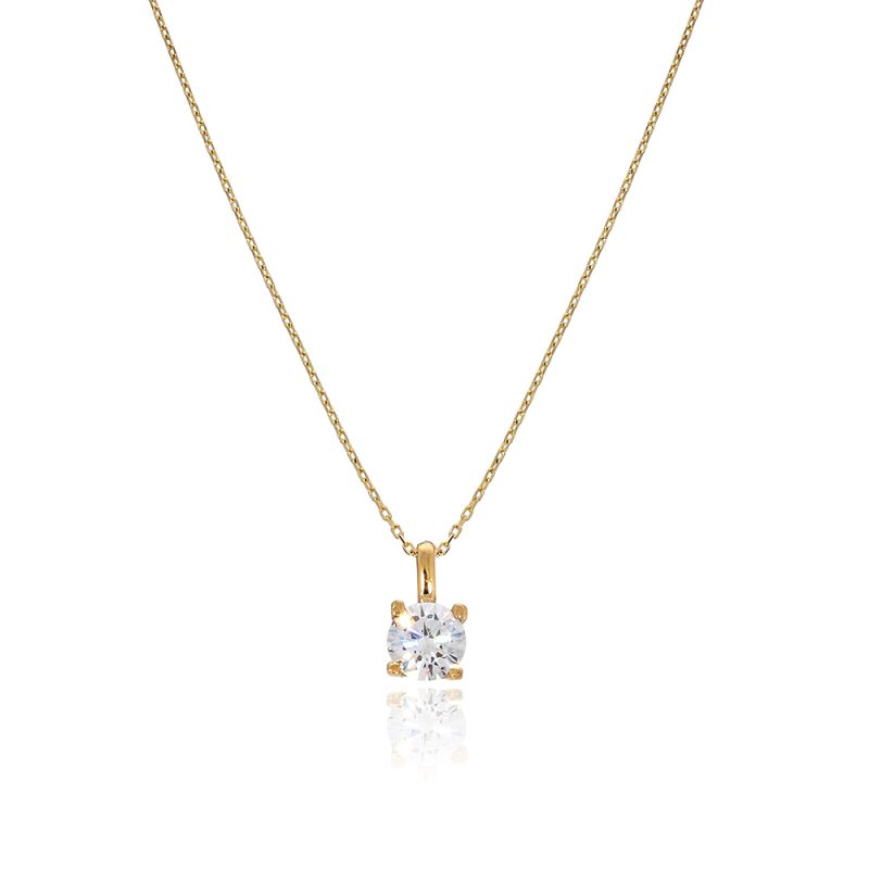 NSG008.W Chain Necklace, Solitaire Pendant White Brilliant CZ | Colibri Gold Jewelry