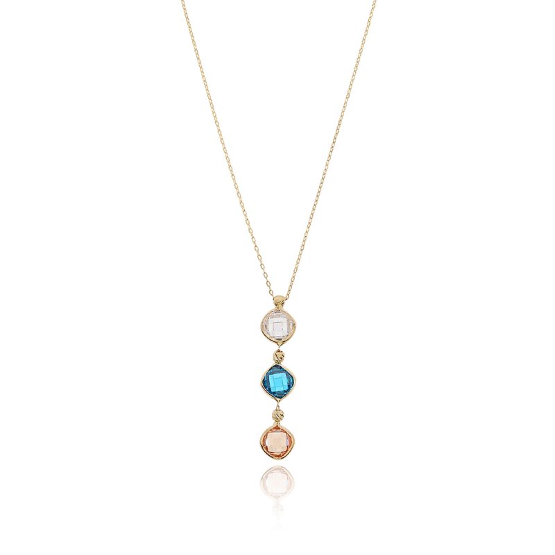 NSG010.MX Chain Necklace, Drop Crystal Mix Colors CZ | Colibri Gold Jewelry