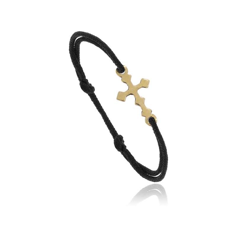 RSG008BK Gold Ring, Adjustable Black Thread Cross Shape 1 | Colibri Gold Jewelry