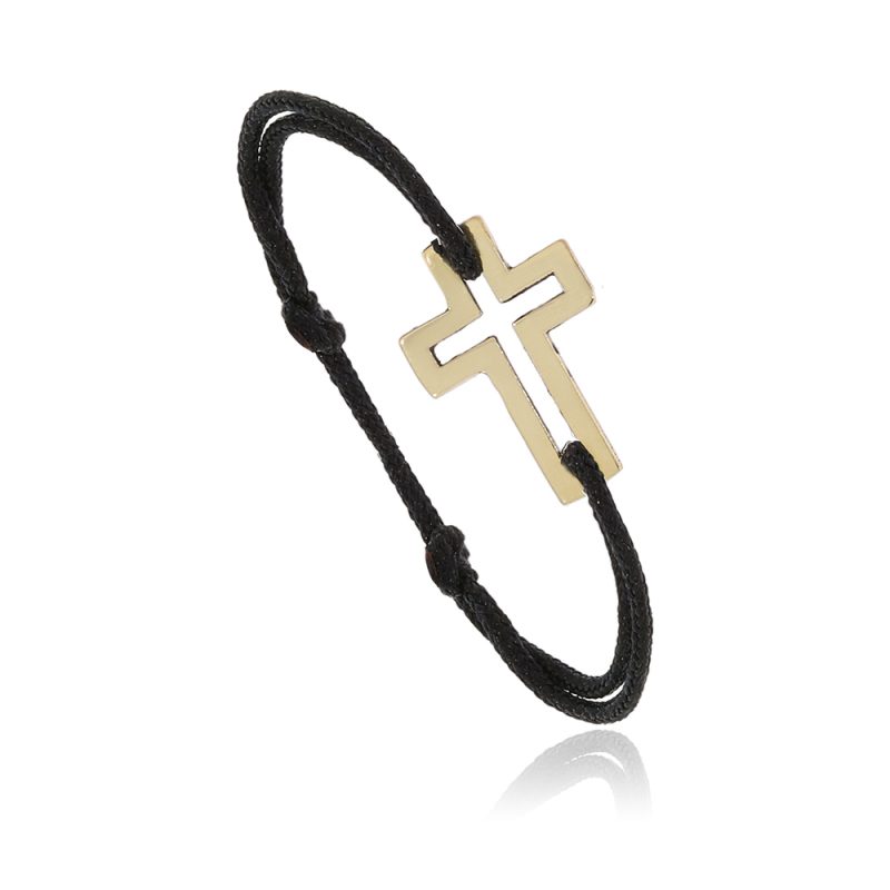 RSG010BK Gold Ring, Adjustable Black Thread Cross Shape 3 | Colibri Gold Jewelry