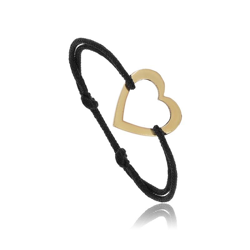 RSG012BK Gold Ring, Adjustable Black Thread Open Heart Shape | Colibri Gold Jewelry