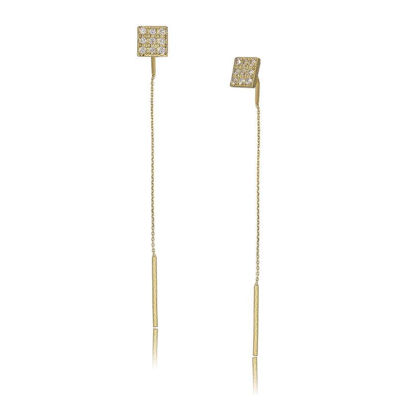ESG031.W Gold Earrings, Square Thread Pave White Brilliant CZ | Colibri Gold Jewelry