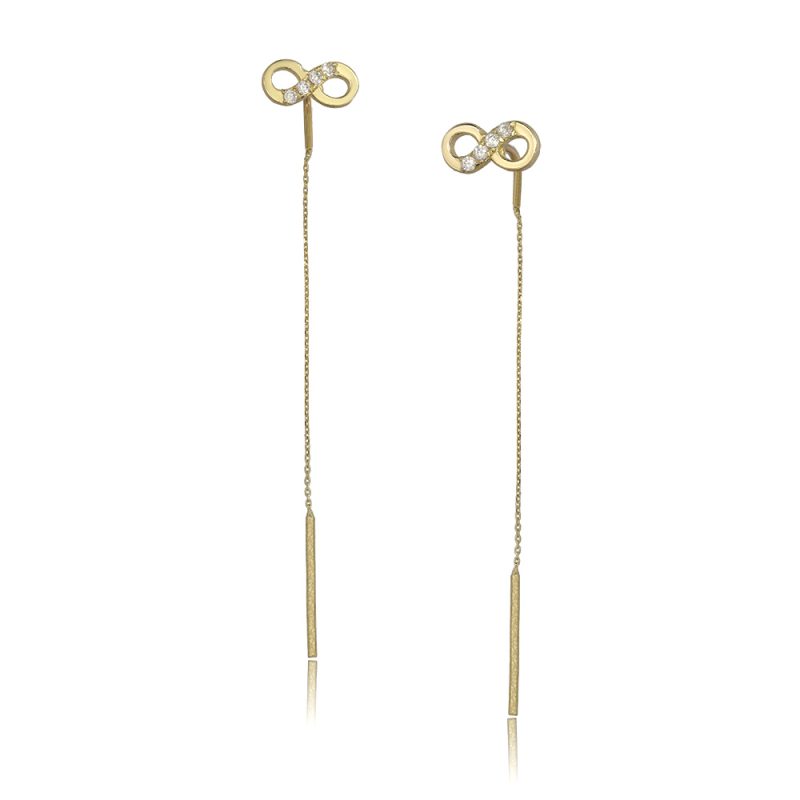 ESG032.W Gold Earrings, Infinity Thread White Brilliant CZ | Colibri Gold Jewelry